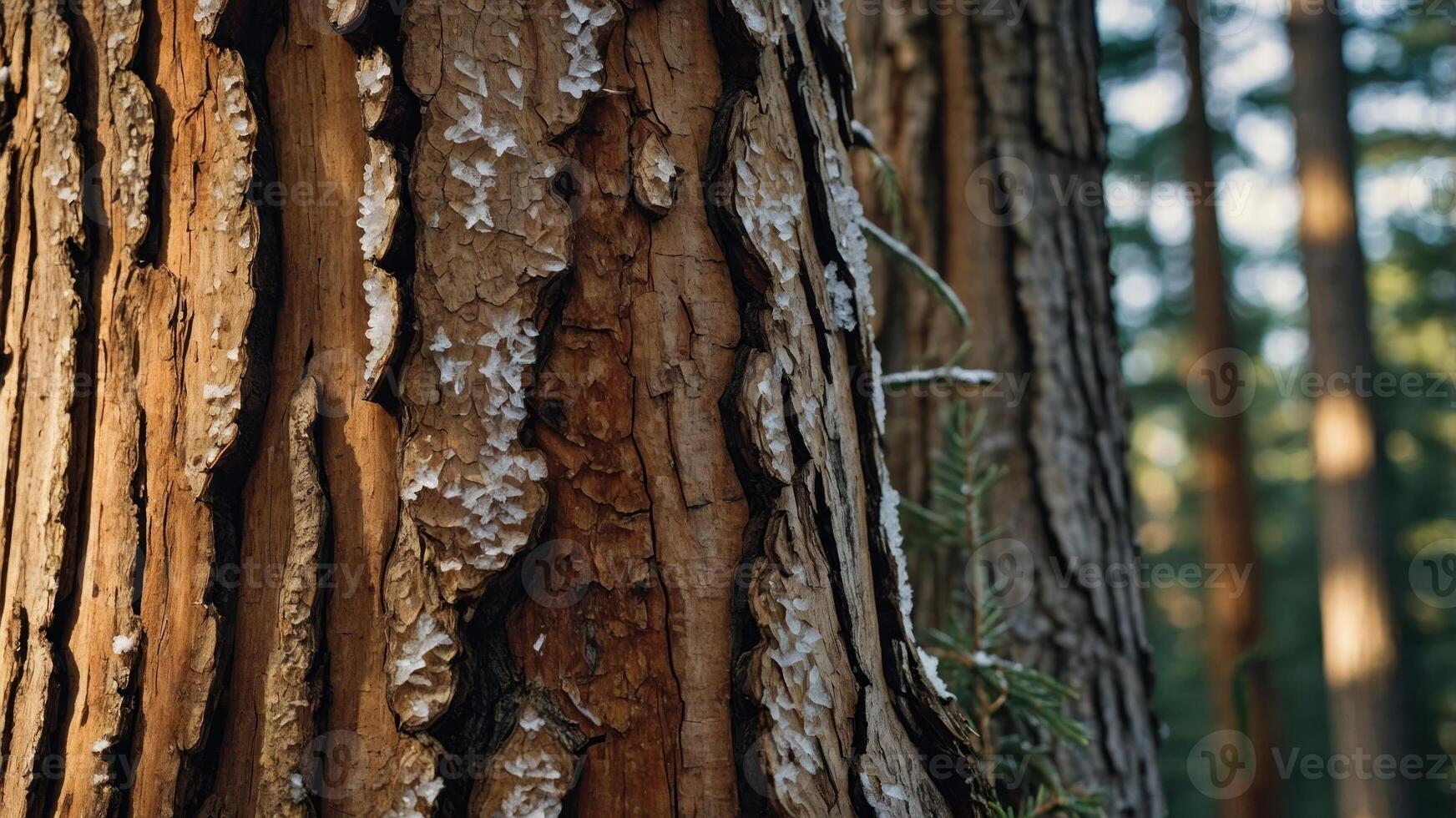 Close-up of tree bark showcasing texture and natural patterns in a forest setting. photo