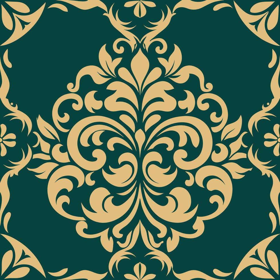 Seamless Damask Pattern In Gold And Teal vector