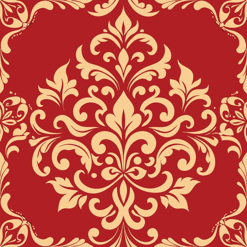 Red And Gold Floral Damask Pattern Background vector