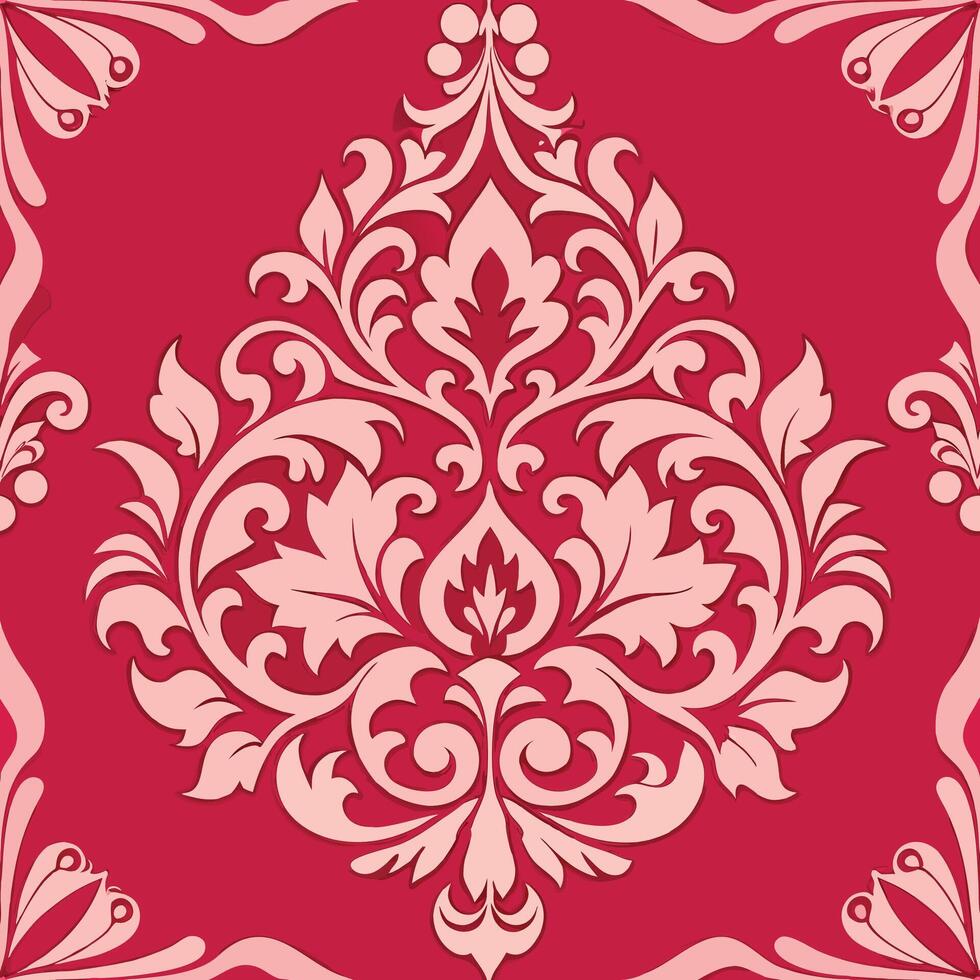 Elegant Red Floral Damask Pattern Graphic vector
