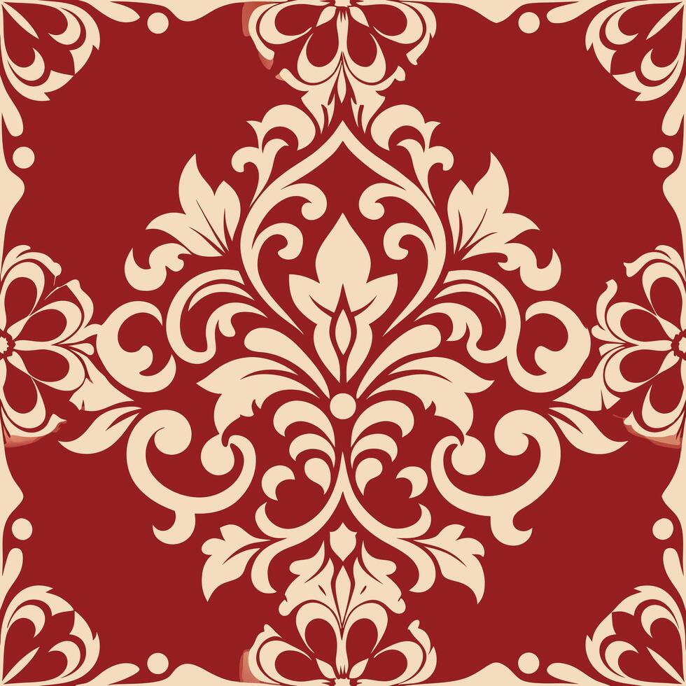 Damask Decorative Pattern On Red Background vector