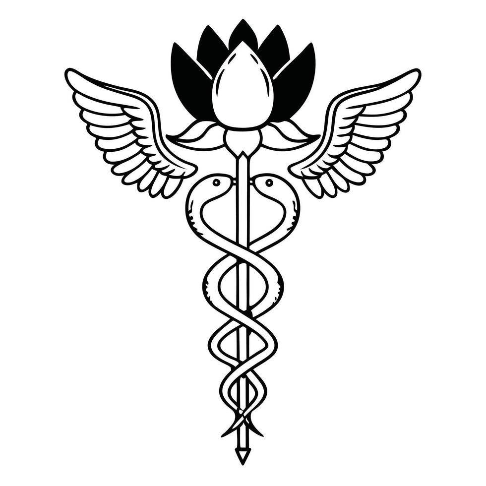 Caduceus With Wings And Lotus Flower Symbol vector