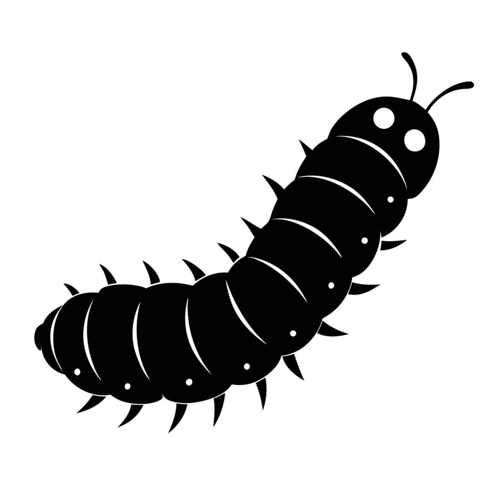 Black Caterpillar Silhouette Illustration Crawling On White Background vector