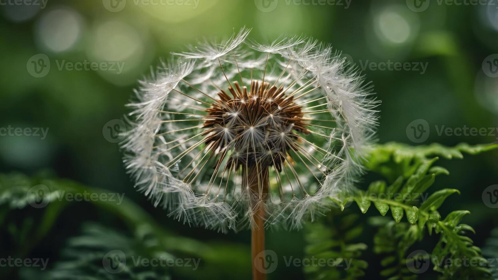 A close-up of a dandelion seed head, showcasing its delicate structure and natural beauty. photo