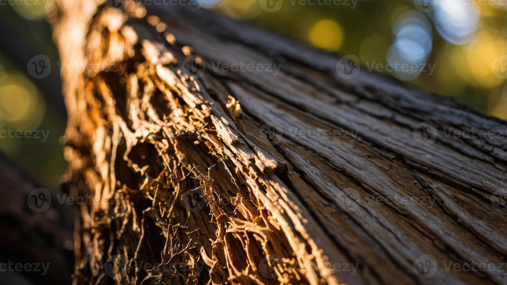 Close-up of textured tree bark highlighting natural patterns and light. photo