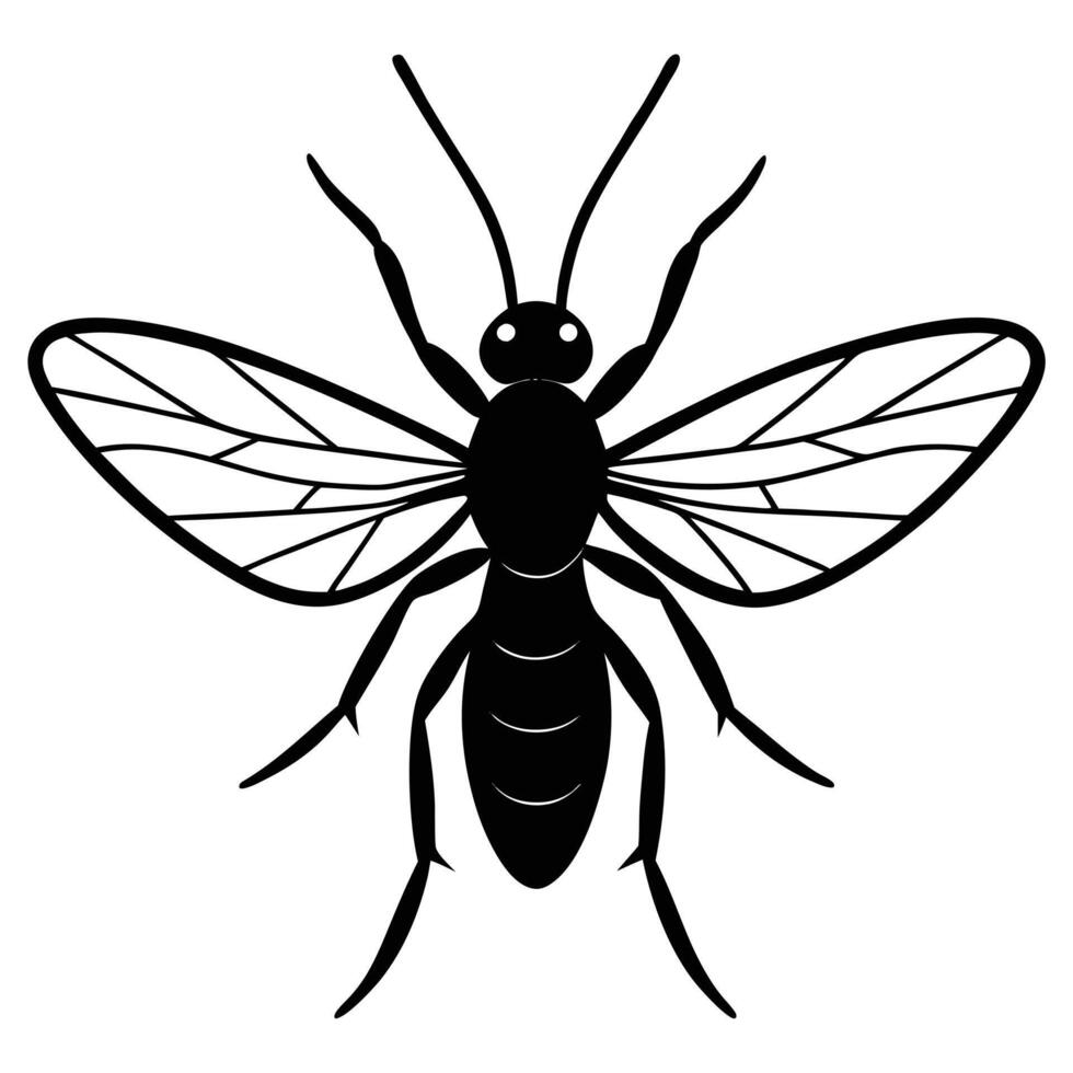 Minimalist Black Silhouette Of A Wasp On White Background vector