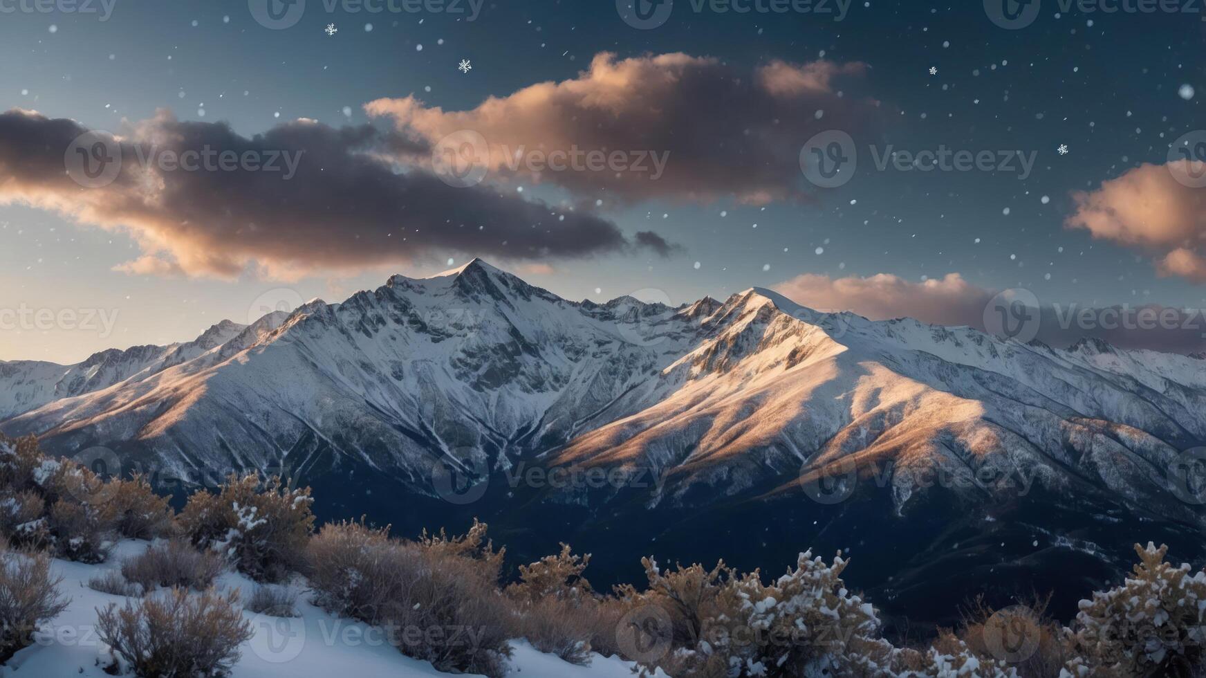 A snowy mountain range is seen in the background photo