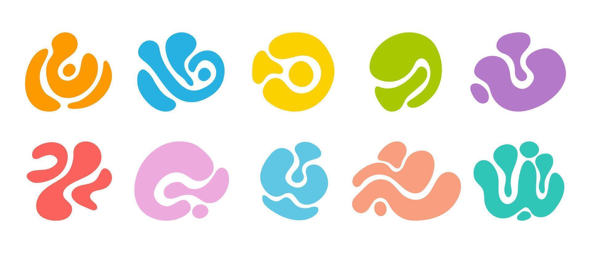 Set of irregular abstract elements of liquid shape. vector