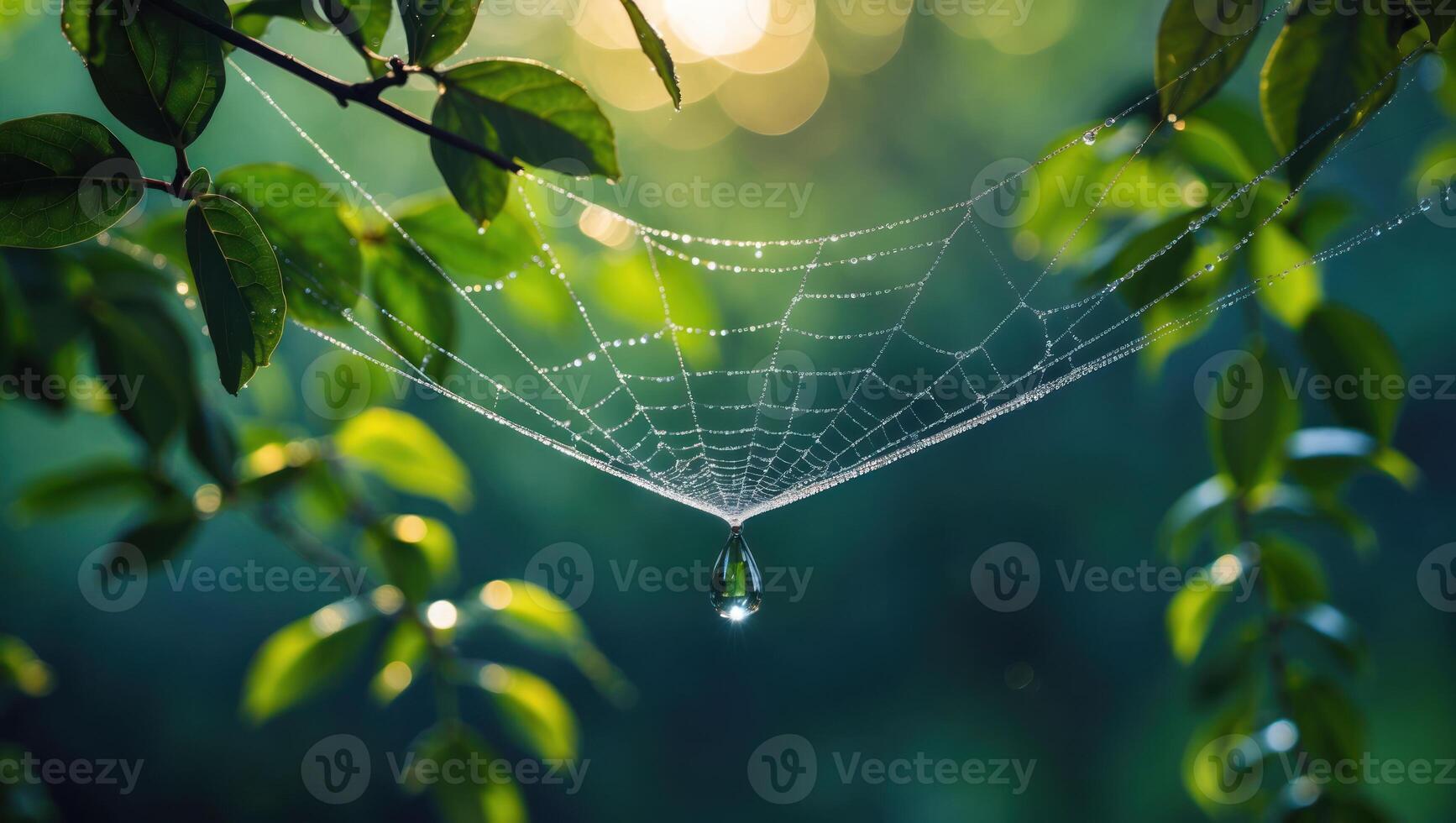 Spiderweb with Dew Droplets in Nature Setting photo