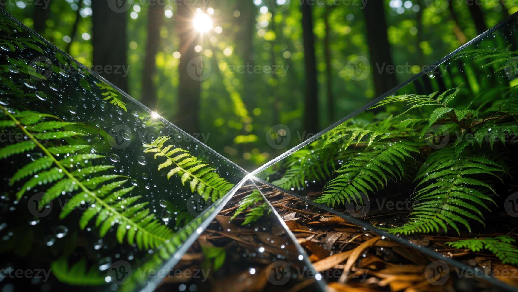 Fern Leaf and Forest Scene with Geometric Reflection photo