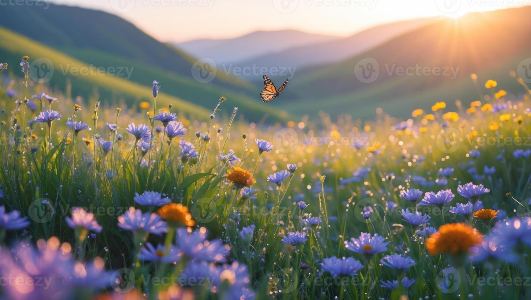 カシニョール 、【BUNCH OF FLOWERS IN MEADOW】 Colorful Wildflower Meadow Summer By Shiny Stock Photo