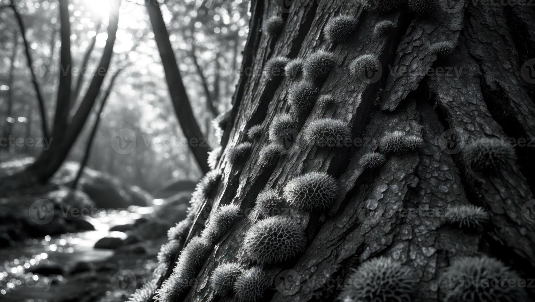 Tree Bark Texture with Moss in Forest Setting photo