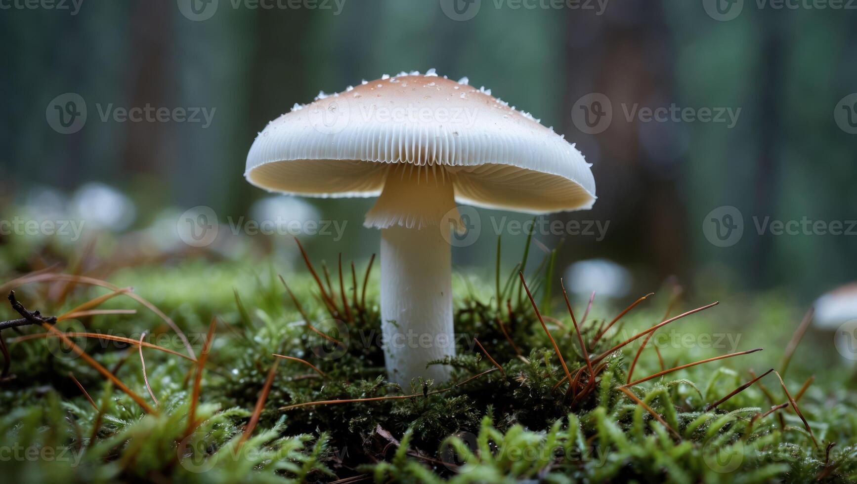Mushroom Growing on Mossy Forest Floor photo