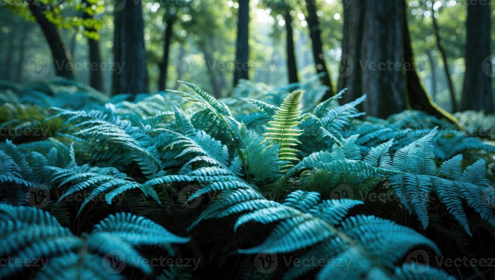 Ferns in the forest with green leaves photo