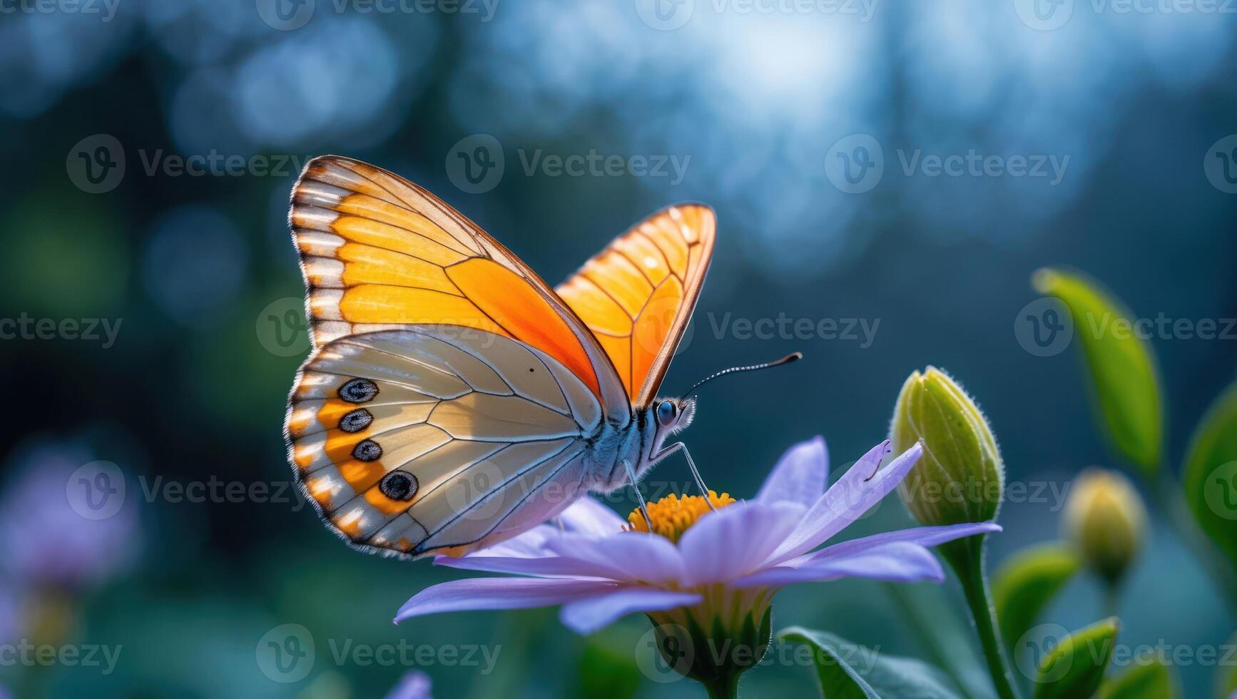 Butterfly Resting on Purple Flower in Garden Setting photo
