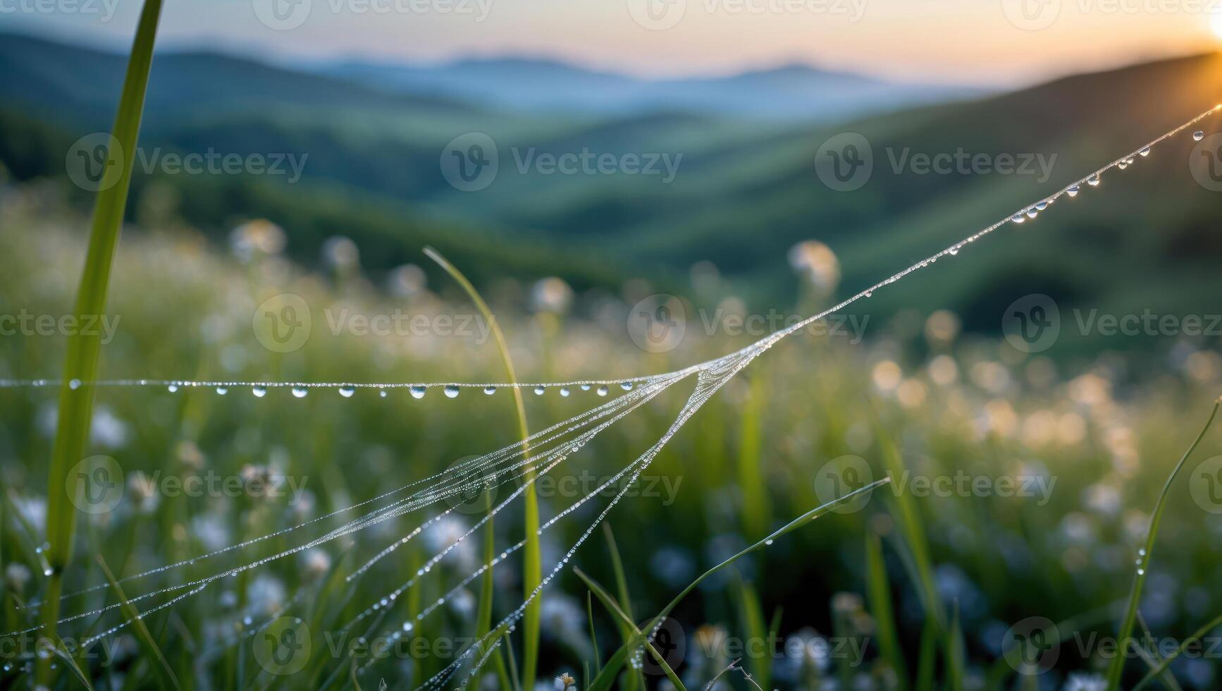 Spider web with dew drops in the morning photo
