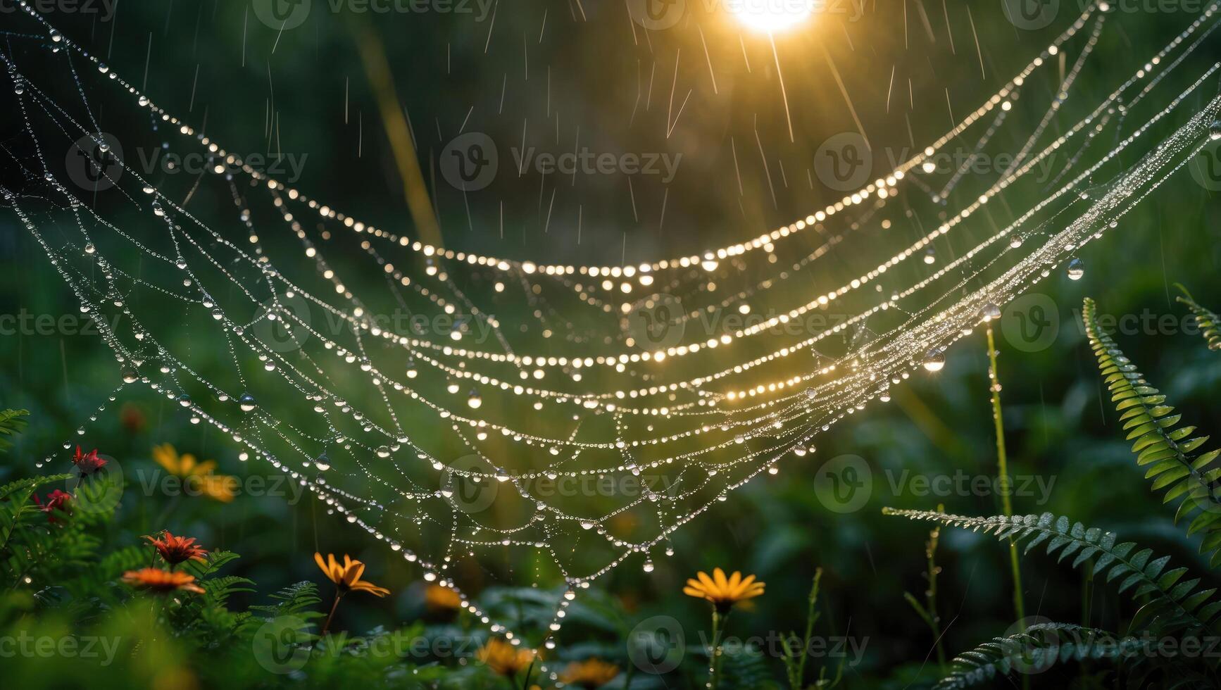 Spiderweb in Raindrops Sparkling in the Sunlight photo