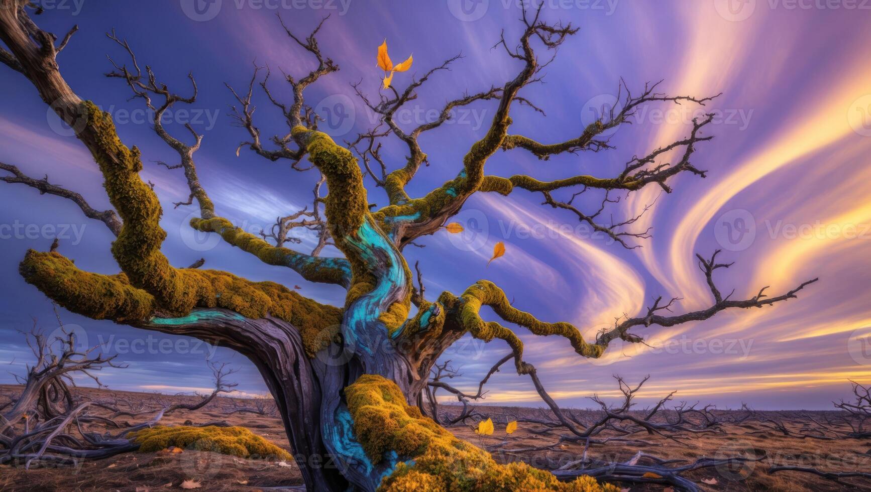 Majestic Tree and Dramatic Sky Landscape View photo