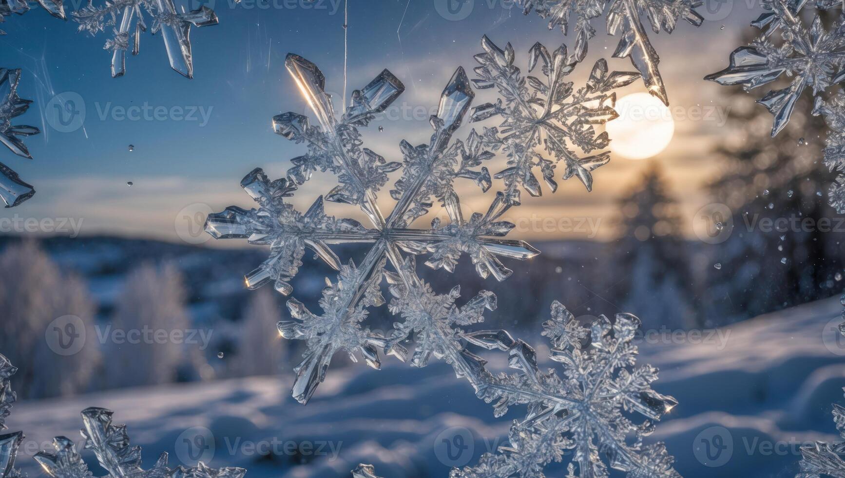 Close-up Snowflake Detail with Winter Background photo