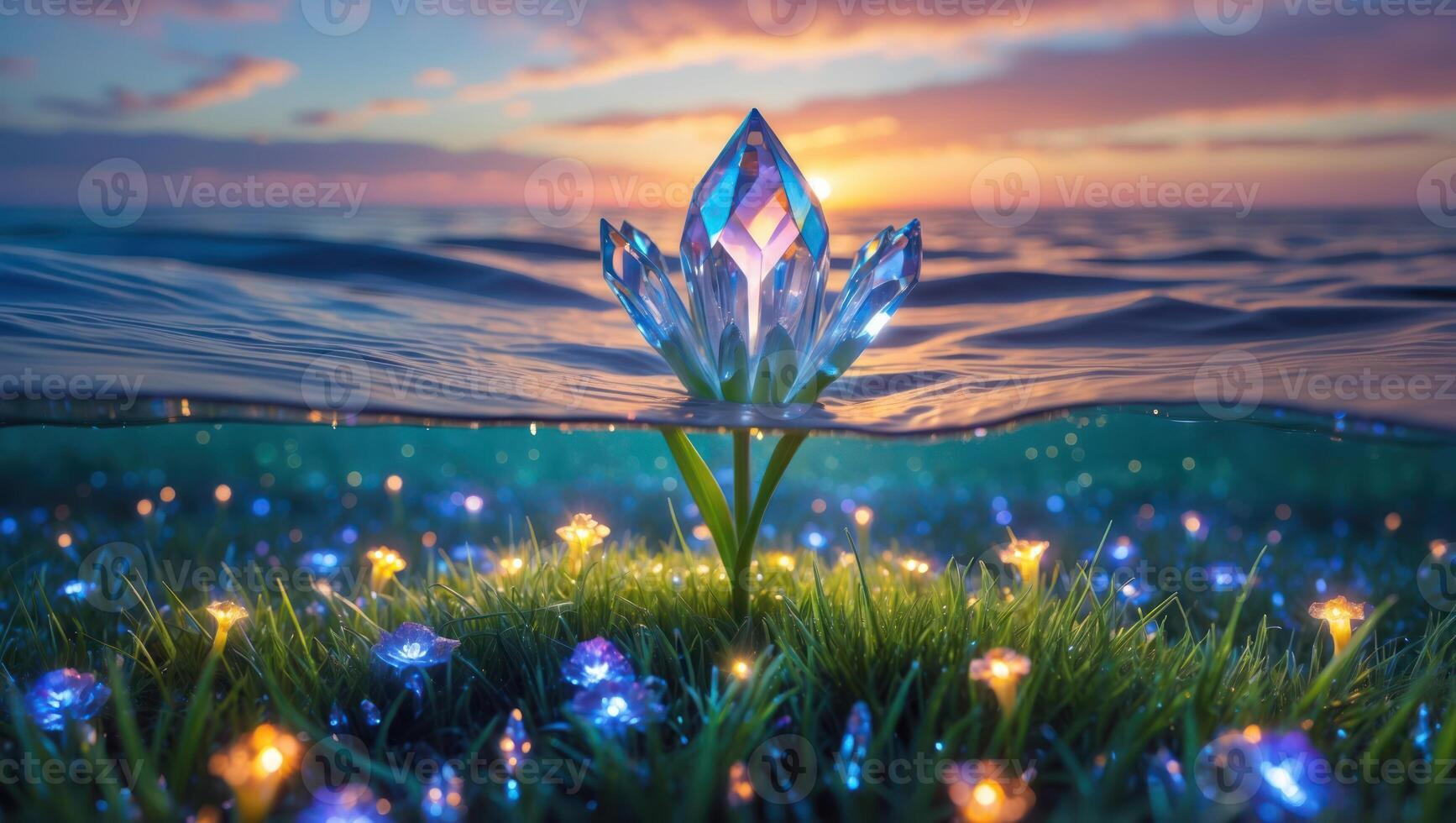 Crystal Flower in Ocean at Sunset Peaceful Scene photo