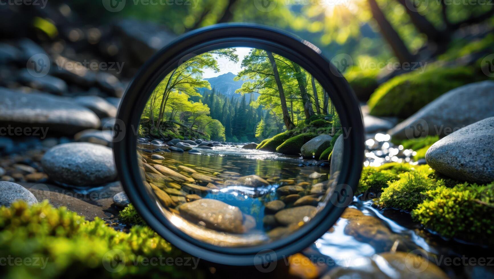 River View Through Lens with Forest and Stone photo