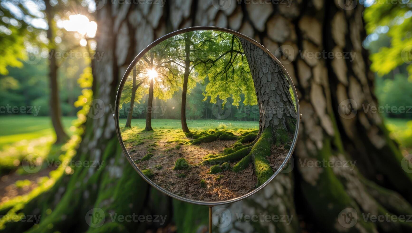 Reflecting Forest Sunlight Through a Round Mirror photo