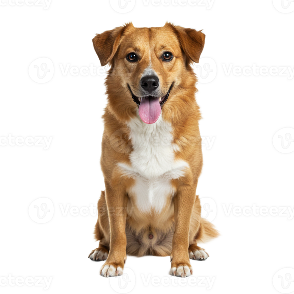 Sitting dog posing for a pet care advertisement or social media png
