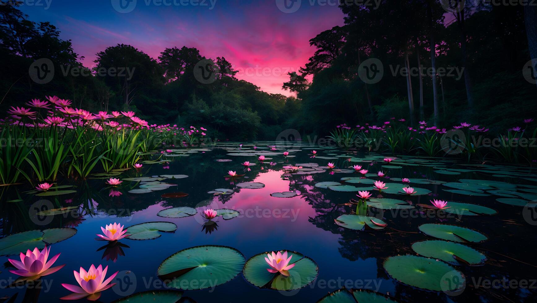 Water Lily Pond at Dusk photo