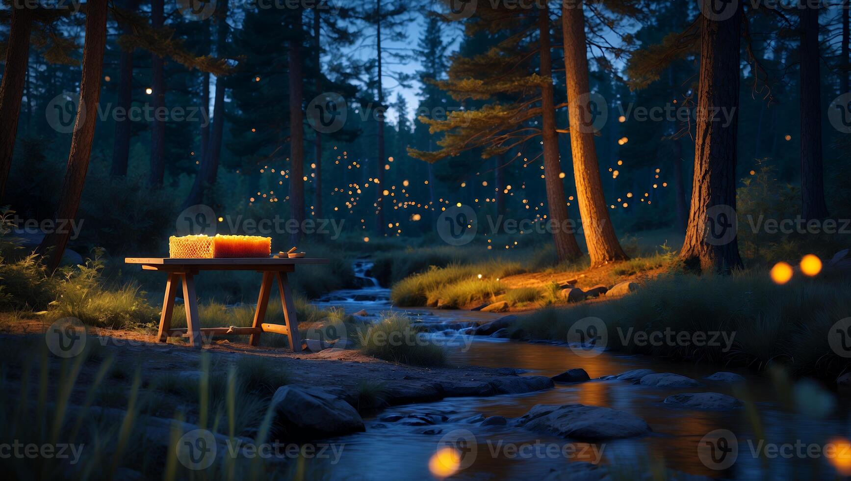 Cake by Forest River at Night photo