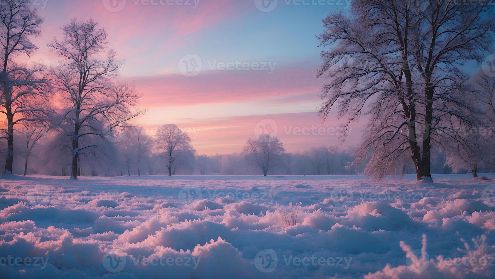 A snowy field with trees and snow photo