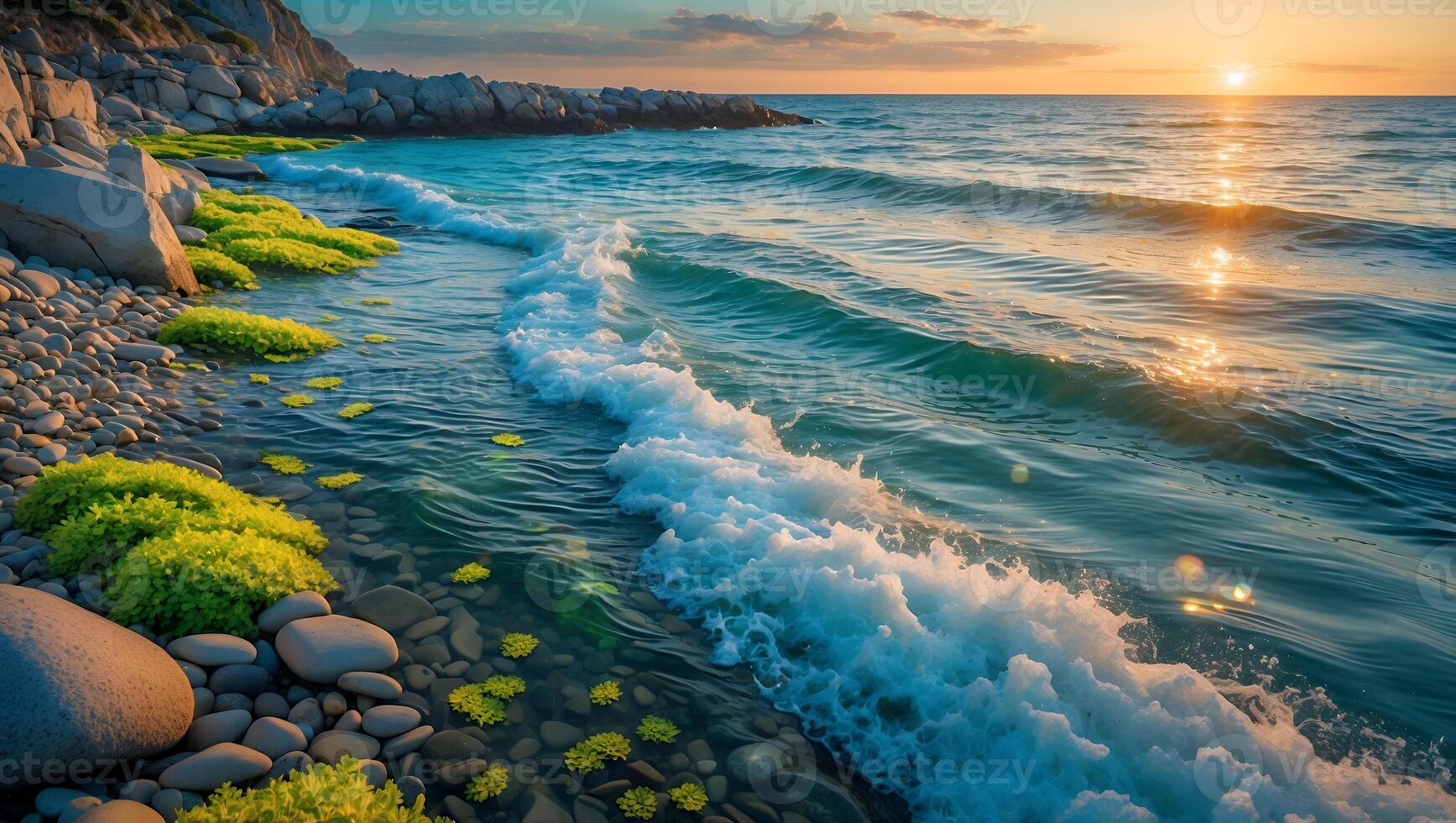 Ocean Wave on Pebble Beach at Sunset photo