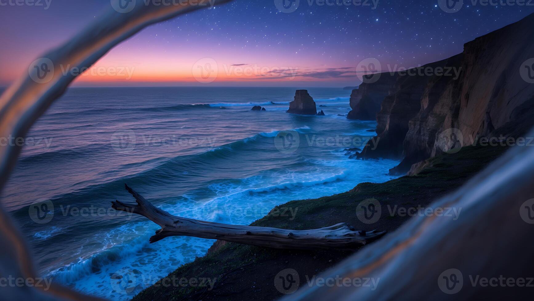 Ocean Coast Cliff with Starry Sky photo