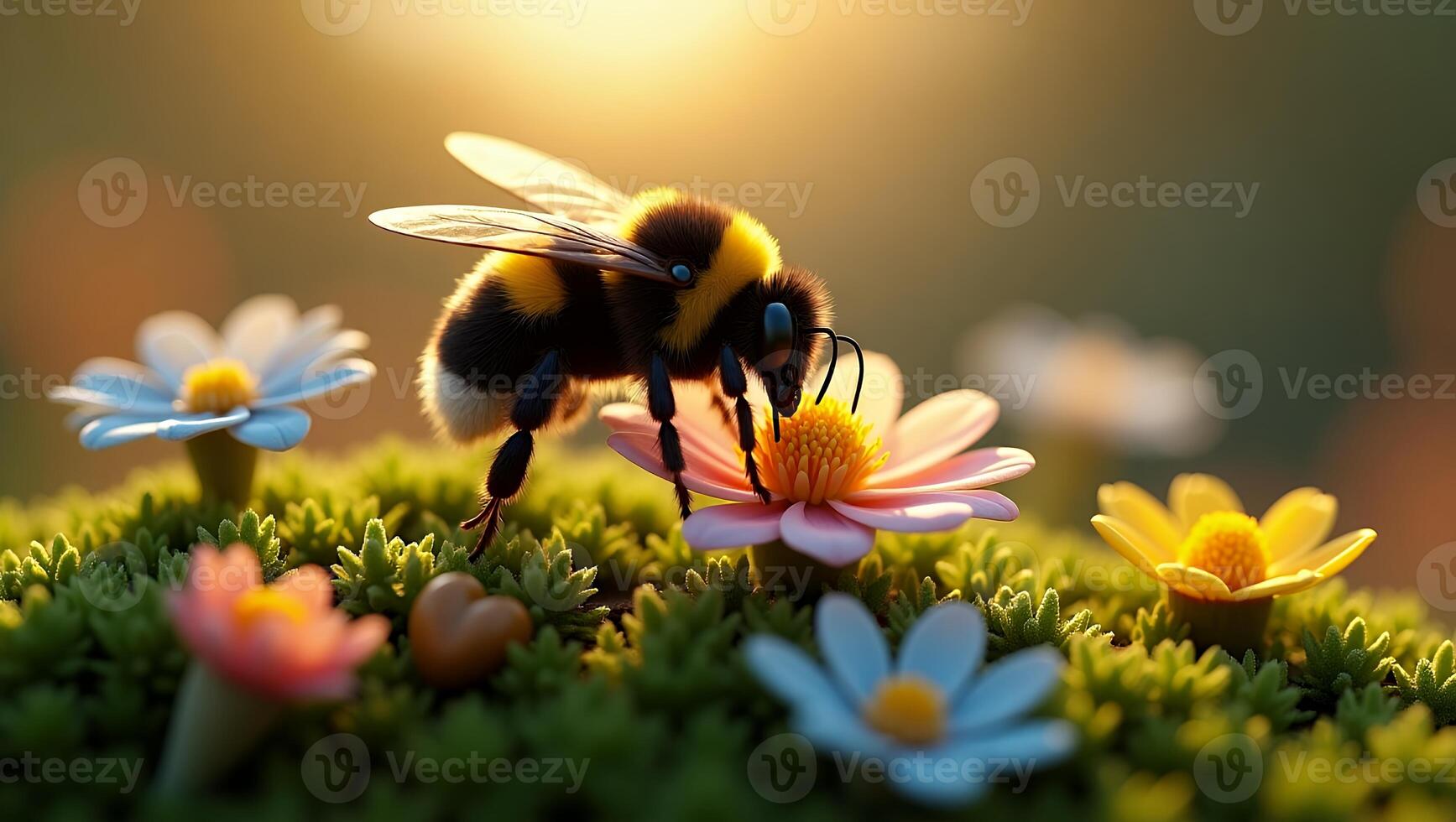 Bumblebee on a Flower in Sunlight photo