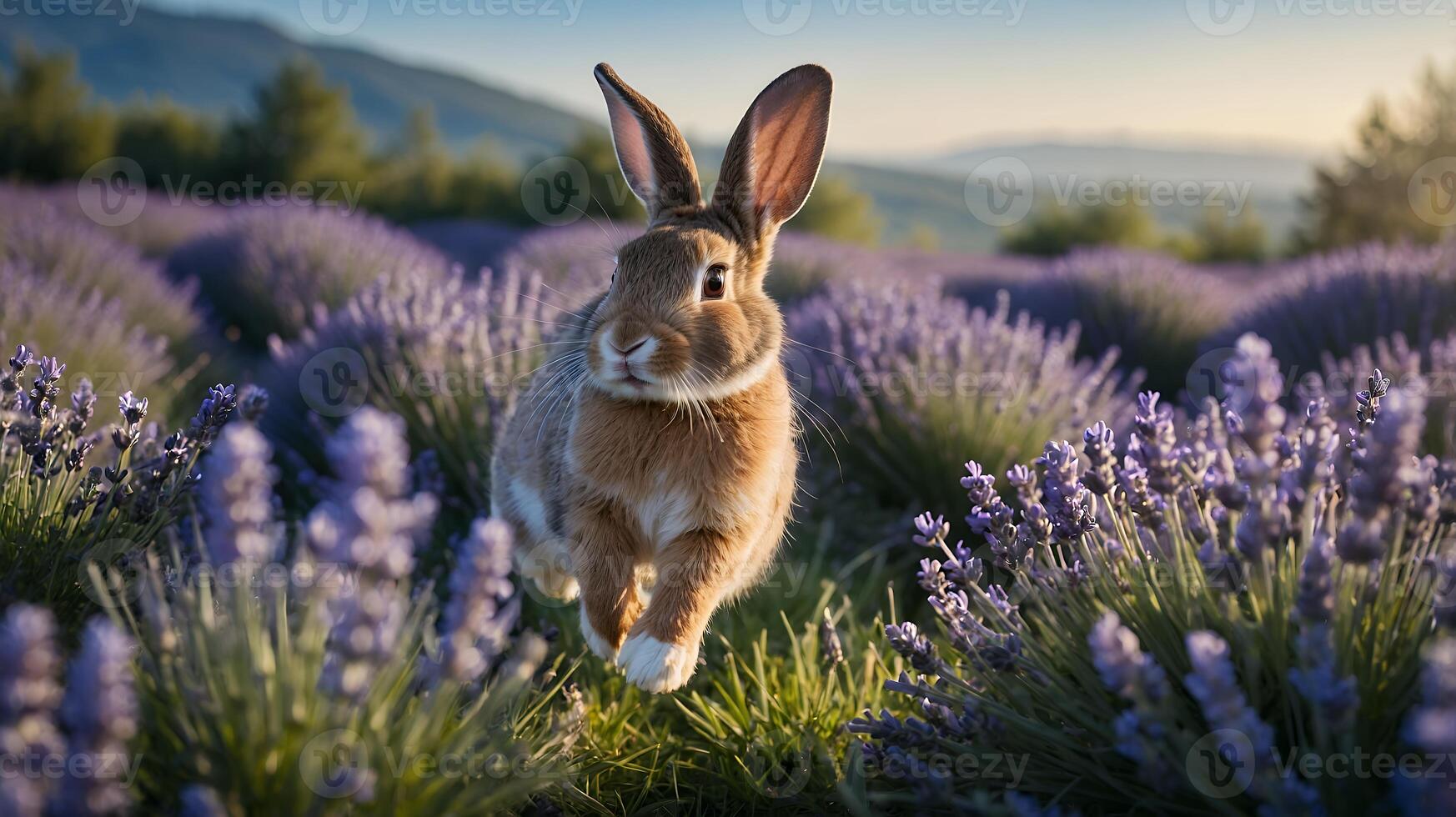 Rabbit Running Through a Lavender Field photo