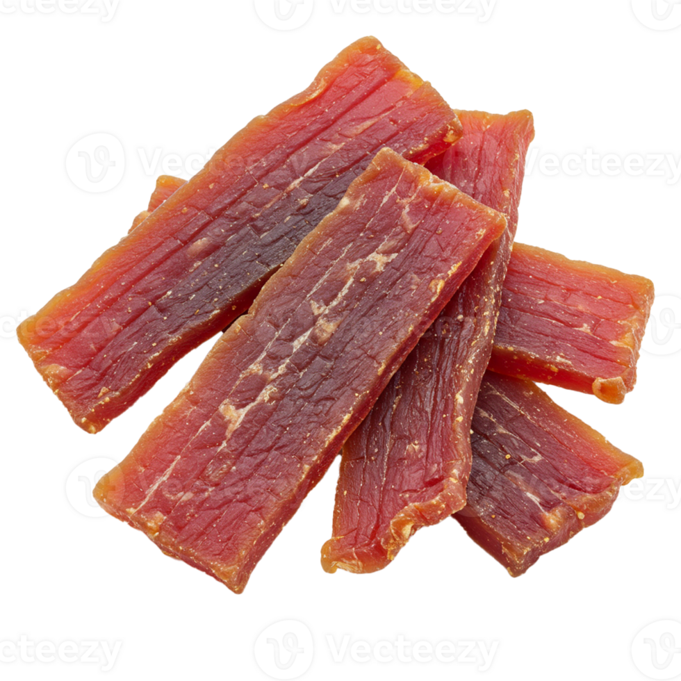Slices and pieces of dried meat ready for snacking or cooking png
