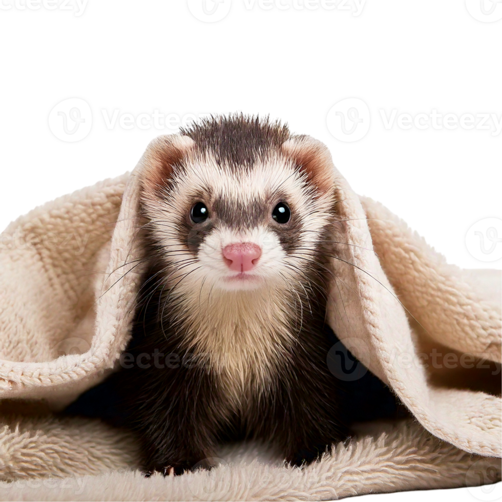 A playful ferret peeking out of a soft blankets png