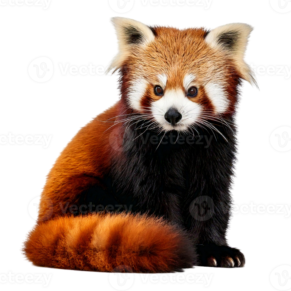 A playful red panda sitting with a fluffy tail wrapped around png