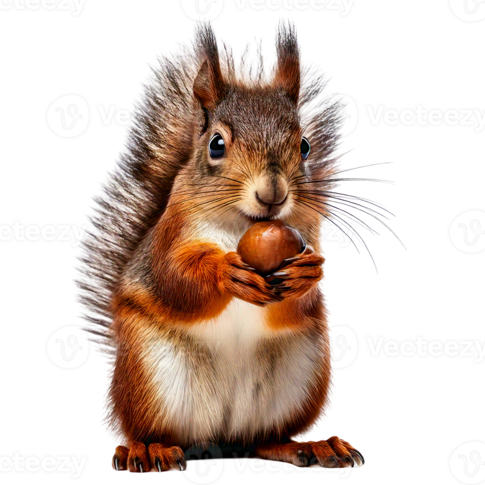A playful squirrel holding an acorn, ready to nibble png