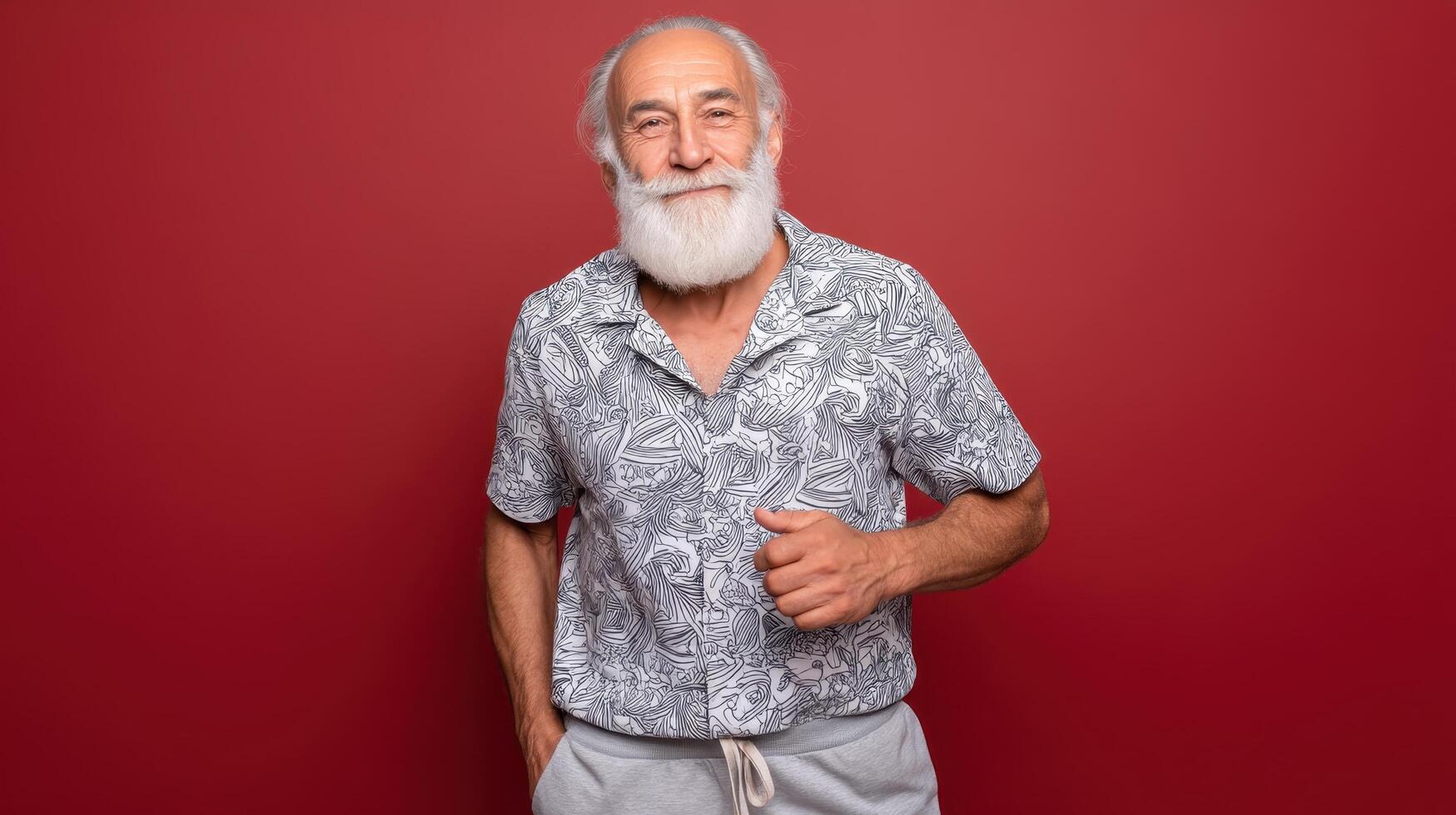 Wise Old Man with Playful Expression Studio Background Portrait Copyspace photo