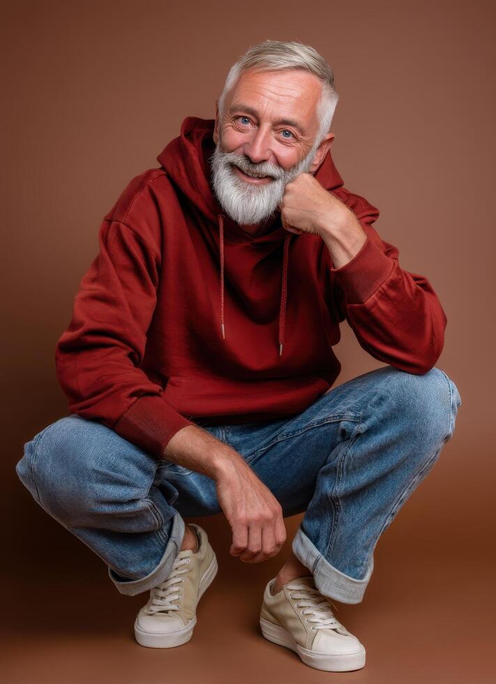 Delightful Old Man with Playful Expression Studio Background Portrait Copyspace photo