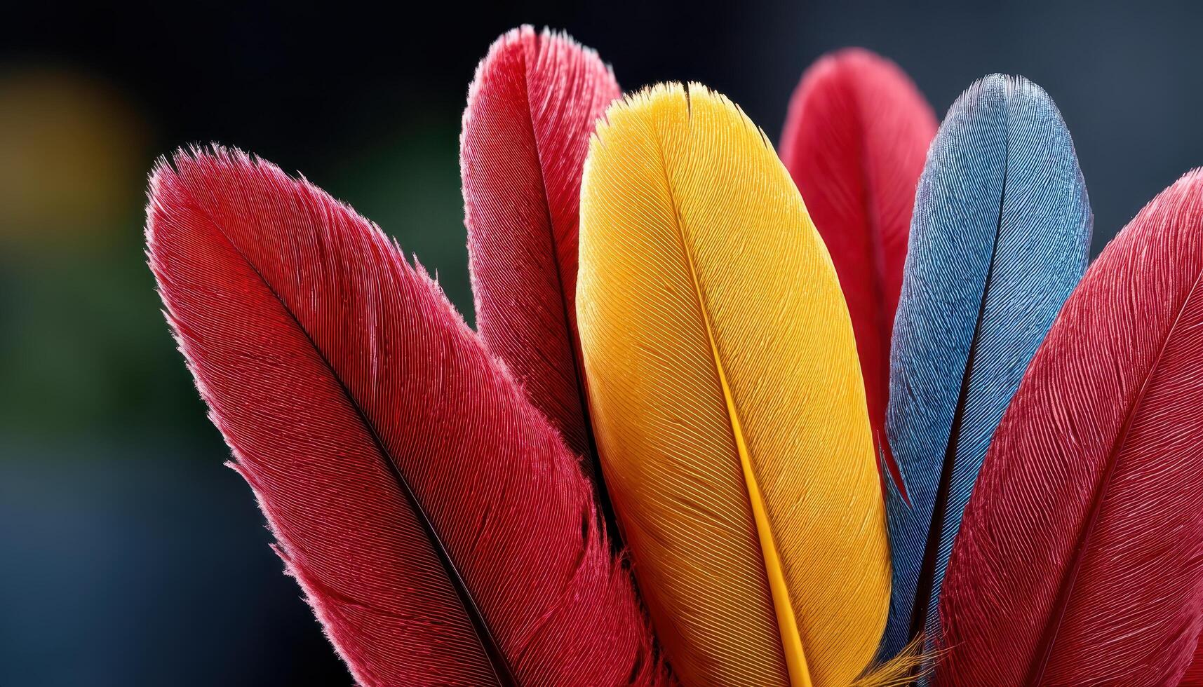 Vibrant Multicolored Feathers in Dynamic Arrangement Studio Background High-Quality Image Copyspace photo