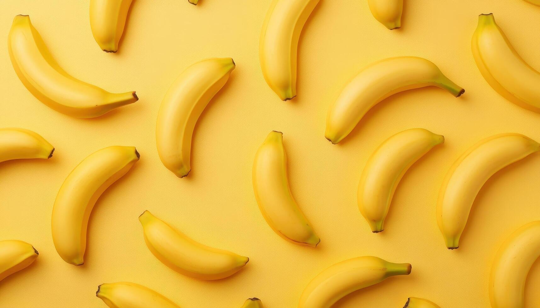 Fresh Bananas Pile Yellow Background Top View Copyspace Natural Environment photo