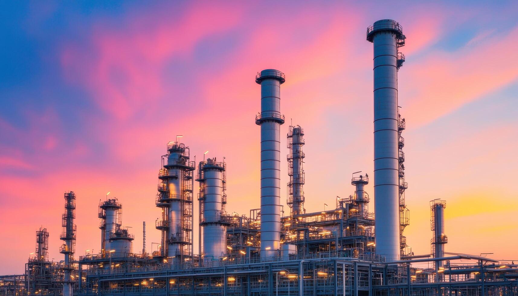 Oil Production Site in Industrial Area Against Sky Background Copyspace View photo