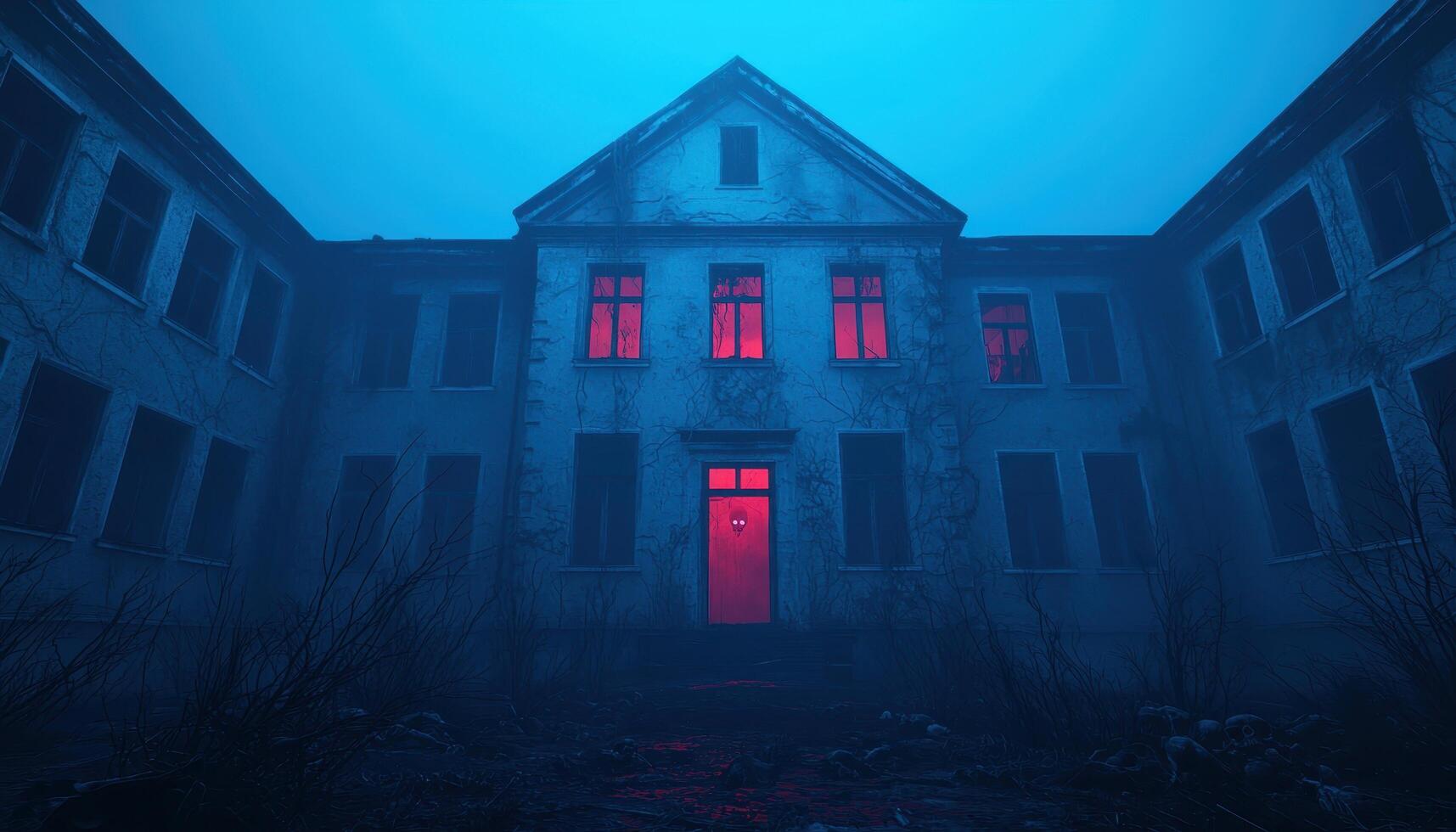 Eerie Abandoned House with Cobwebs and Skeletons Dark Environment Mysterious Background Copyspace photo