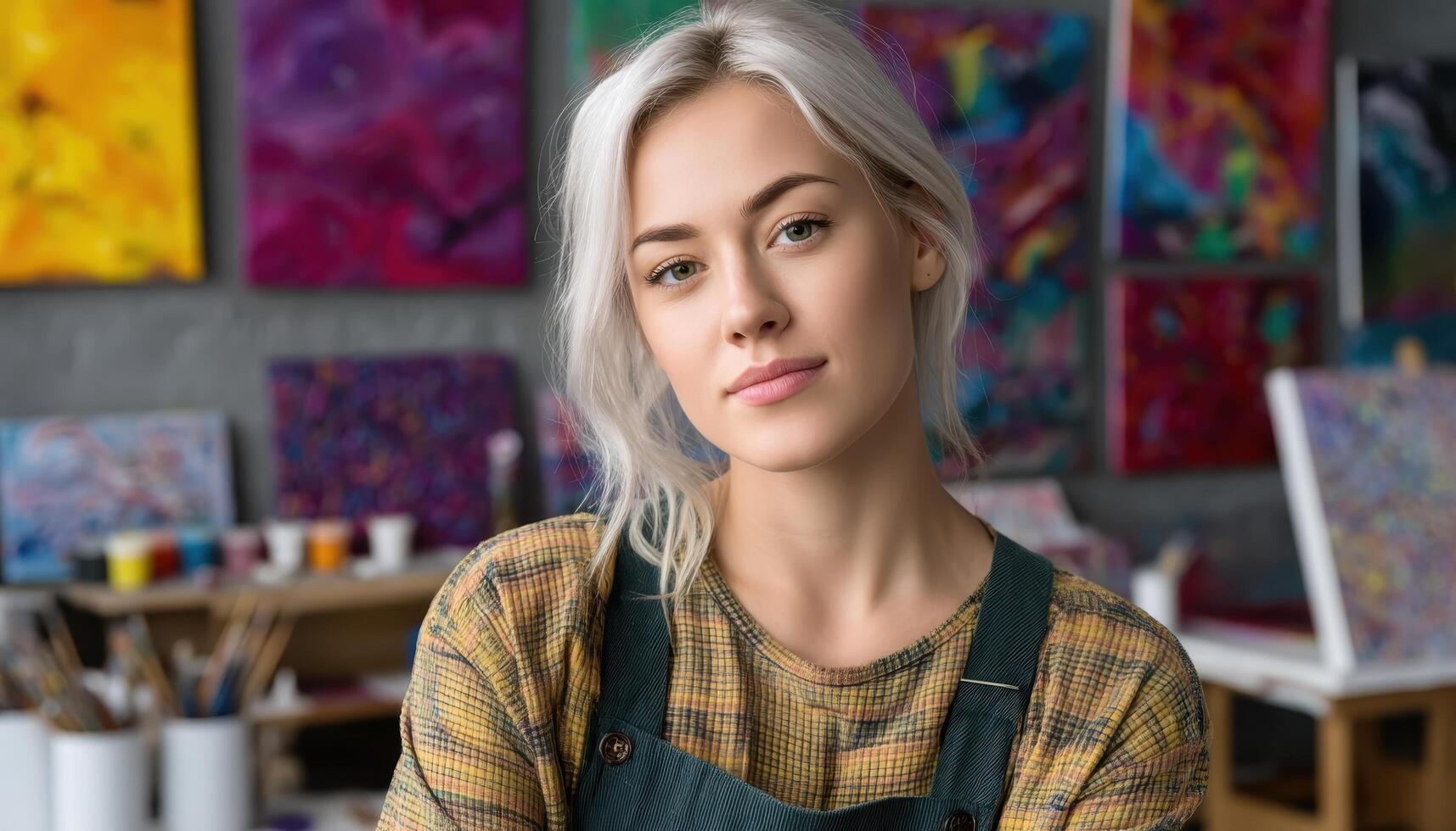 Artistic expression by a creative woman in a vibrant studio captured portrait inspiring artist environment photo
