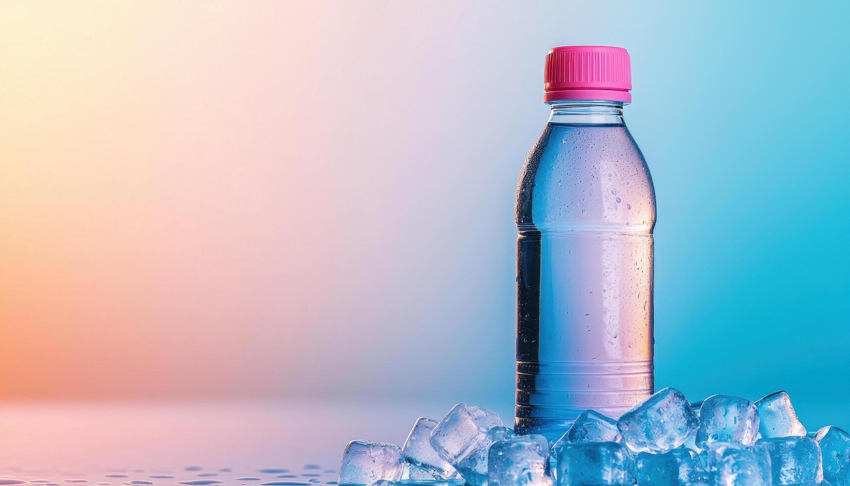 Colorful fun kids water bottle surrounded by ice bright studio setting product photography cheerful vibe photo