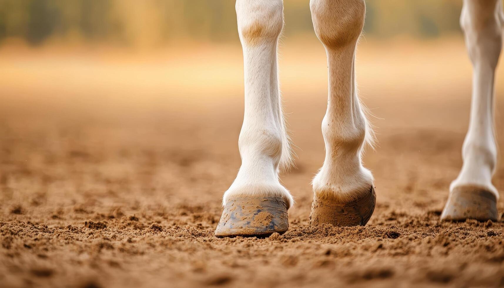 Gentle hooves of a white horse pressing into soft earth outdoor stable close-up photography natural setting photo