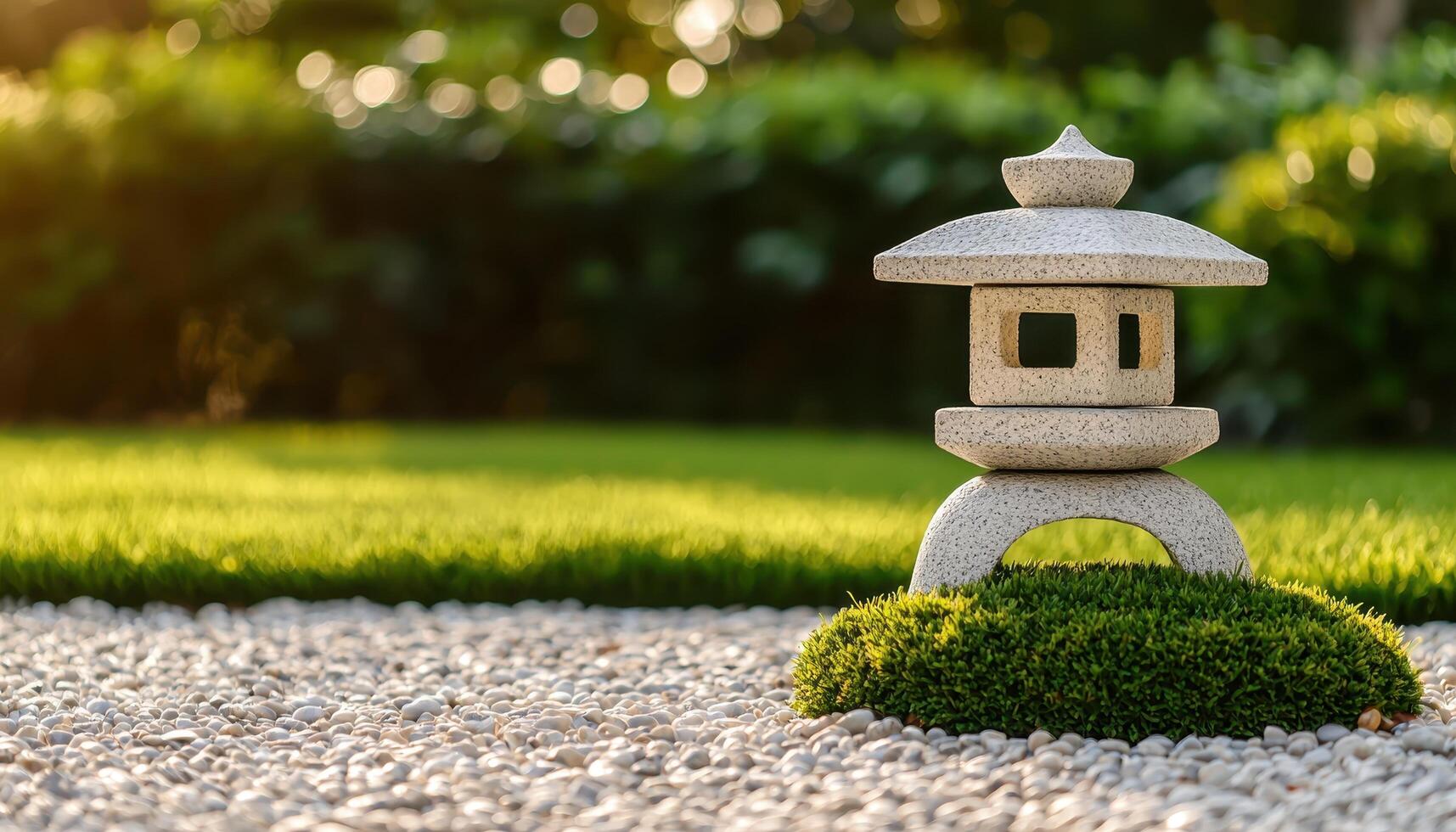 Zen garden serenity stone lantern in a tranquil outdoor setting nature photography bright daylight peaceful atmosphere photo
