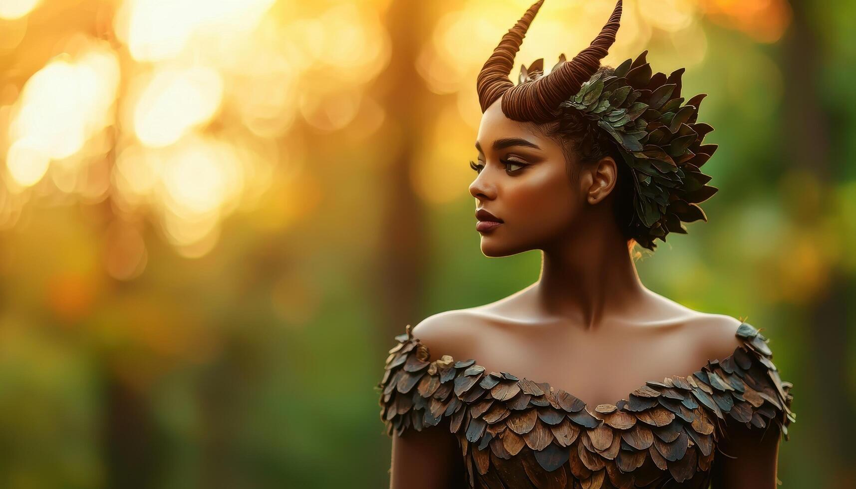 Enchanting forest goddess portrait natural wooded setting fantasy art ethereal beauty side profile nature inspired photo
