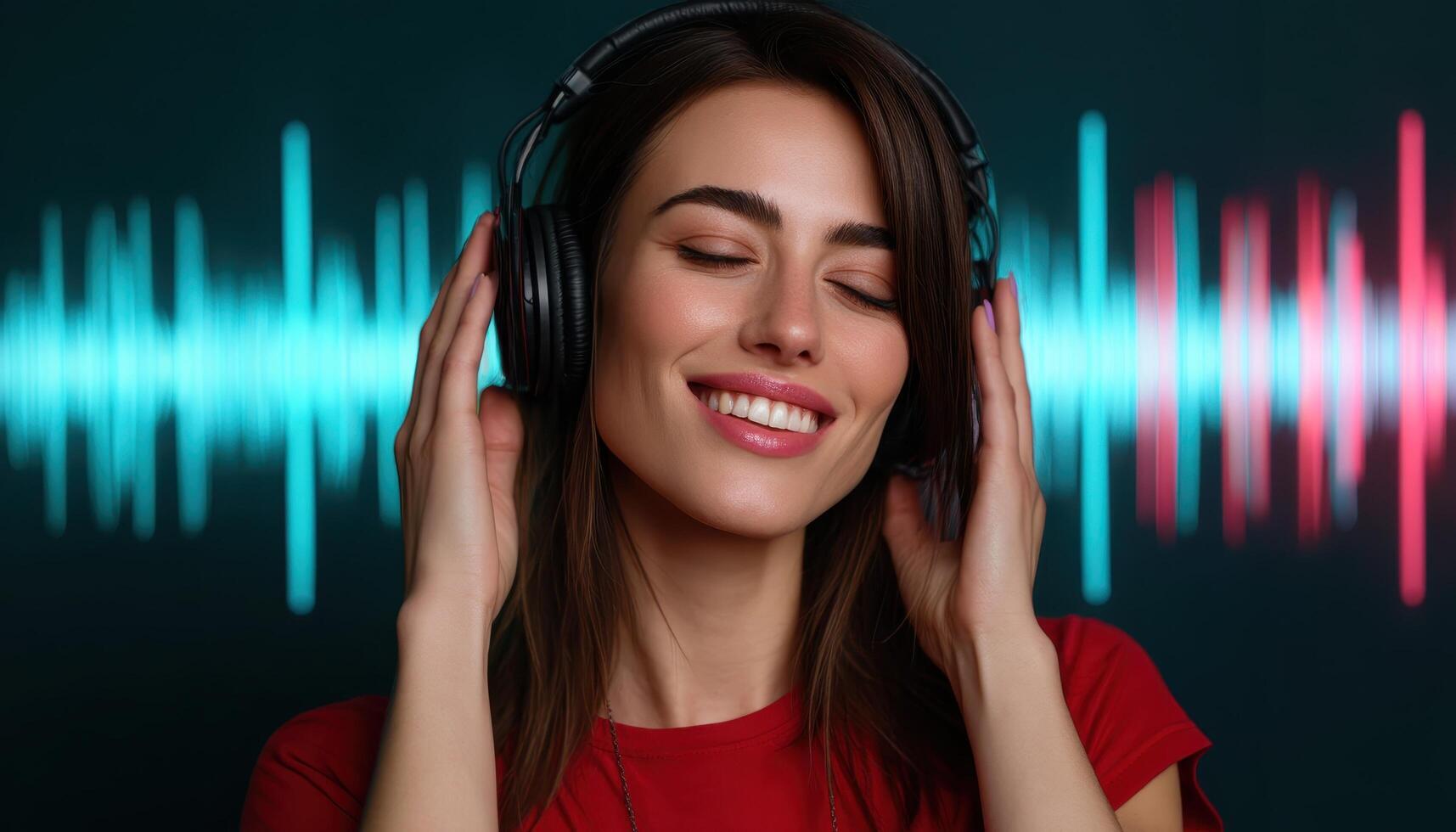 Listening to music home portrait indoor close-up joyful emotions in a relaxing environment photo